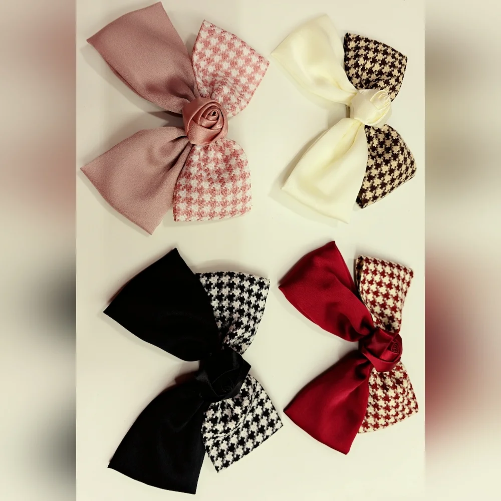 Elegant Hairbow Set Of 4 in Red, Black, Pink, and Cream